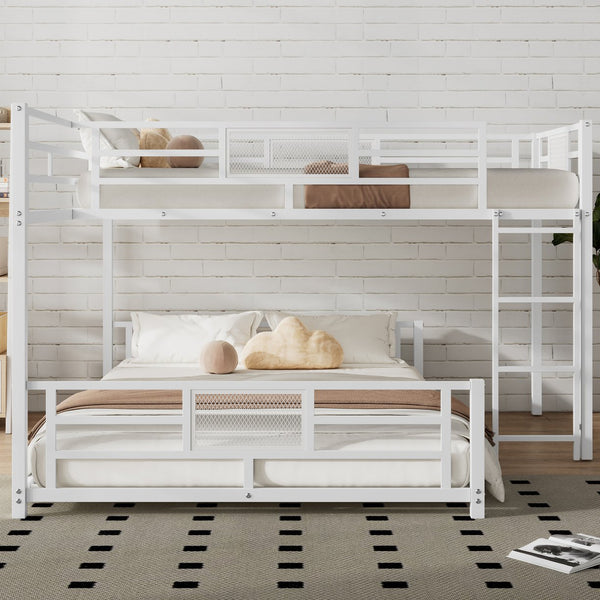 English Elm L-shaped Metal Twin over Full Bunk Bed with Durable Steel Frame, Space-Saving Design and Kid-Friendly Safety Features White N709P196510K