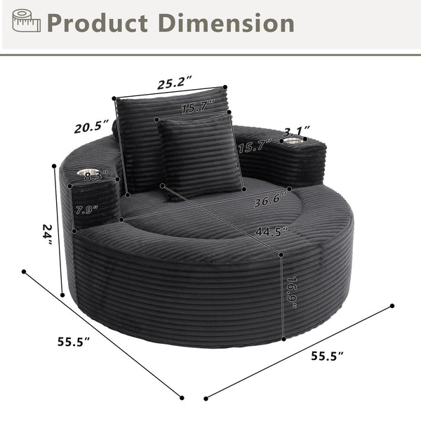 English Elm Round Cloud Sectional Sofa Bed with Memory Foam Cushions for Studio Living Spaces Black W3224P444284