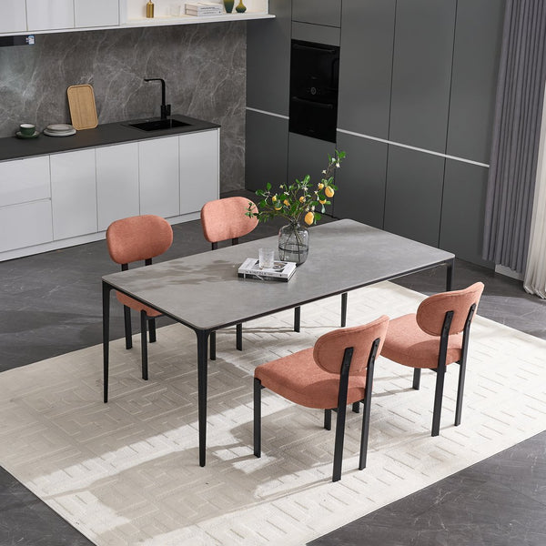 English Elm Modern Boucle Tufted Dining Chairs Set of 2 Mid-century Matte Leg Kitchen Seating Black,Orange W3244P296984