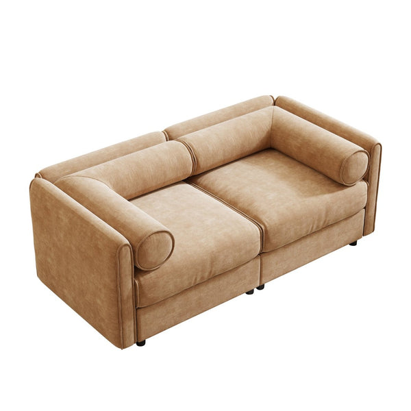 English Elm Stylish Camel Chenille 2-Seater Sofa With Hidden Storage, Ergonomic Design, And Modern Charm W714S01224-GIGA