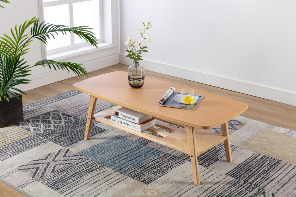 English Elm Nilda Two-tone Oak Coffee Table with Walnut Top and Dual Open Storage Shelves Natural B2749P413293