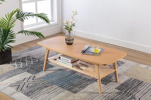 English Elm Nilda Two-tone Oak Coffee Table with Walnut Top and Dual Open Storage Shelves Natural B2749P413293