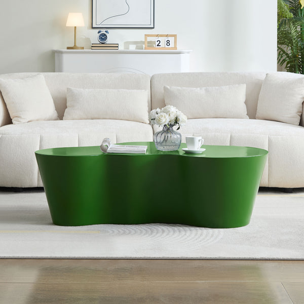 English Elm 50 Inch Sculptural Fiberglass Coffee Table Ready to Use Focal Point for Modern Living Rooms Green W876P452391