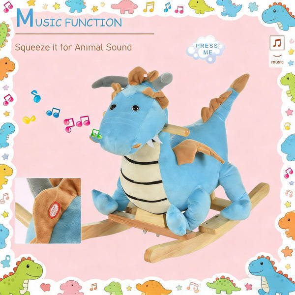 English Elm Dinosaur Plush Rocking Toy for Toddlers with Sound Effects and Wooden Base T3971P442691