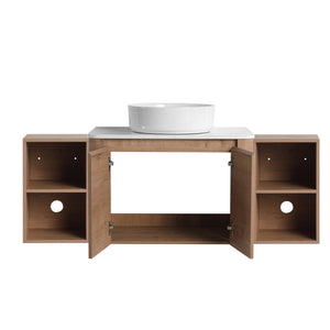 English Elm 54'' Elegant Wall-Mounted Bathroom Vanity With Ceramic Vessel Sink, Soft-Close Doors & Storage Shelves W999S00414