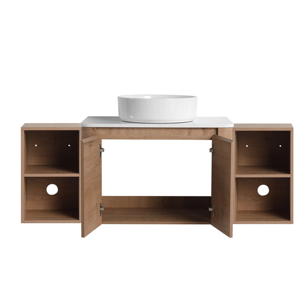 English Elm 54'' Elegant Wall-Mounted Bathroom Vanity With Ceramic Vessel Sink, Soft-Close Doors & Storage Shelves W999S00414