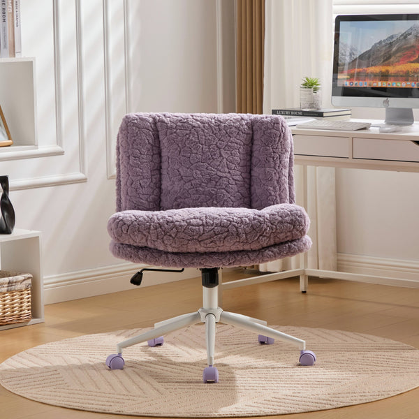 English Elm W26.4 Extra-Wide Faux Fur Office Chair with Metal Base, Ergonomic 360° Swivel, Adjustable Comfort Violet W1143P369103