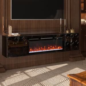 English Elm 67 in. Black Media TV Stand with High Gloss Honeycomb Doors, Gold Handles, Modern Storage Elegance T3609P347458