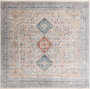 Unique Loom Newport Rosecliff Machine Made Border Rug Multi, Blue/Light Blue/Light Brown/Rust Red/Terracotta 10' 2" x 10' 2"