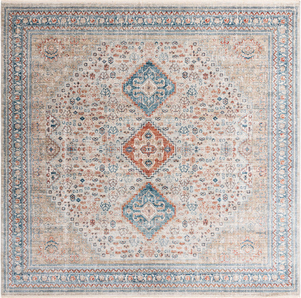 Unique Loom Newport Rosecliff Machine Made Border Rug Multi, Blue/Light Blue/Light Brown/Rust Red/Terracotta 10' 2" x 10' 2"