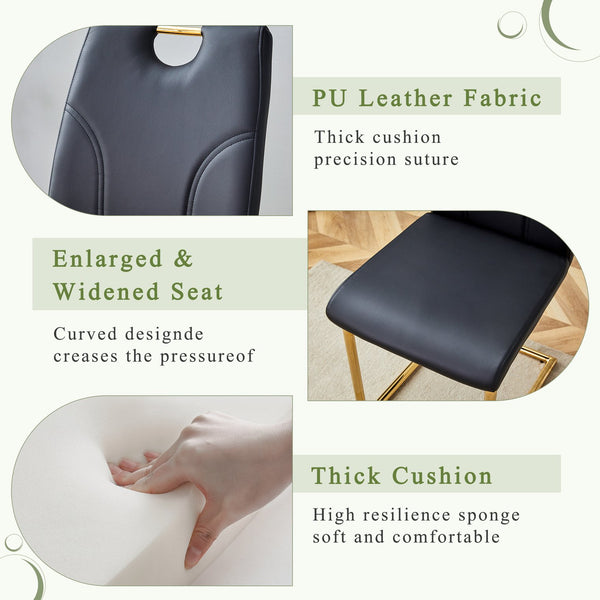 English Elm Marble-Patterned Foldable Dining Table Set With 6 Ergonomic Armchairs – Modern Gold Accents & Style W2920S00088