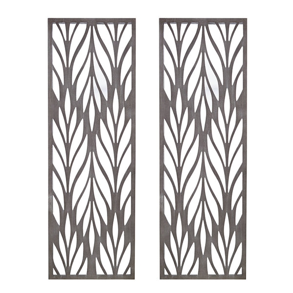 JLA Home Madison Park - Grey Reclaimed Laser-Cut Wood Wall Panels by Emily Warne — 2-Piece 36x12 Botanical Art Décor Set MP95B-0291