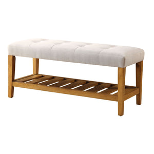 English Elm Light Tufted Padded Seat Bench with Oak Frame and Slatted Shelf — 40.5" Contemporary Seating, Storage B062P189177