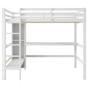 English Elm Full Size Loft Bed With Under-Bed Desk & Multifunction Shelves - Space-Saving White Design For Teens N7090005004K