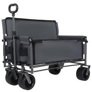 English Elm 3-in-1 Convertible Folding Utility Wagon with Bench Seat Carbon Steel Heavy Duty Gray W2932P312717
