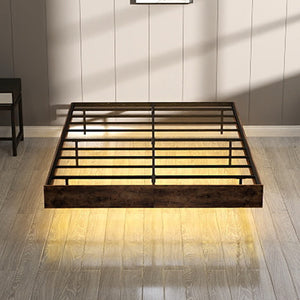 English Elm King Platform Bed with Rgb Led Ambient Glow Heavy Duty Metal Frame Floating Design T3963P446982