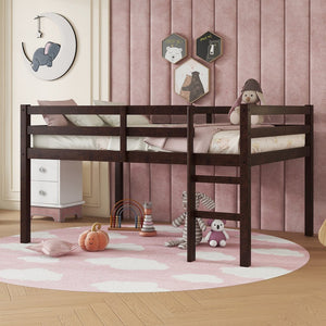 English Elm Full Rubber Wood Loft Bed Espresso — Space-Saving Full-Size Loft with Ladder, Sturdy 400 lb Capacity, Minimalist Design W504P228818