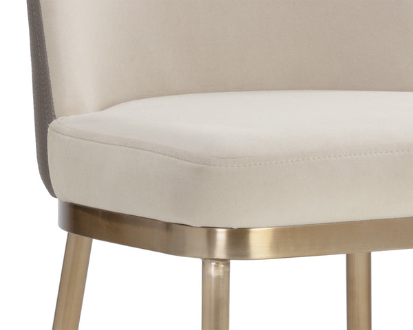 Sunpan Lavania Elegant Two-Toned Fabric Stool with Antique Brass Finish for Modern Home Décor and Comfort Bar Height