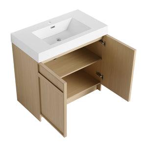 English Elm 36" Freestanding Bathroom Vanity with White Resin Sink, Soft-Close Doors, Adjustable Shelf, Modern Durable Finish W999P239161