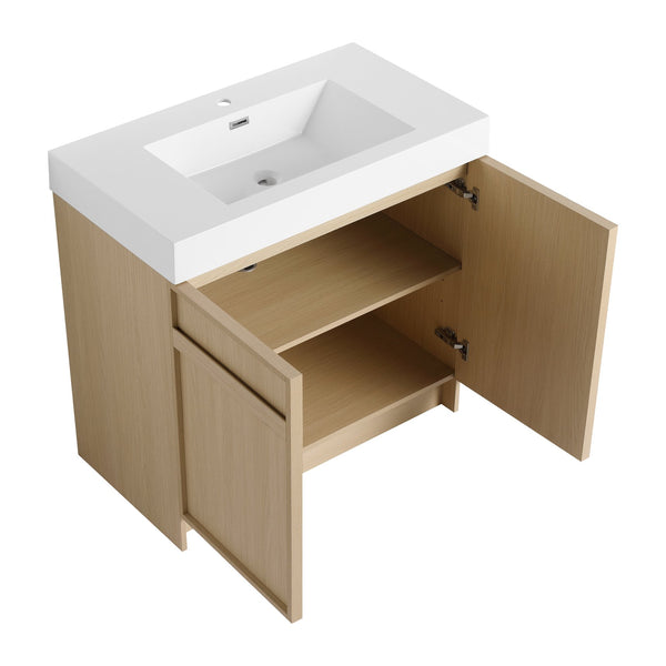 English Elm 36" Freestanding Bathroom Vanity with White Resin Sink, Soft-Close Doors, Adjustable Shelf, Modern Durable Finish W999P239161