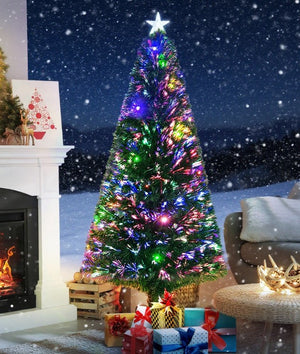 English Elm Christmas Fir Artificial Tree 6 Foot Pre-lit Led Fiber Optic Multicolor Holiday Glow T3971P383458