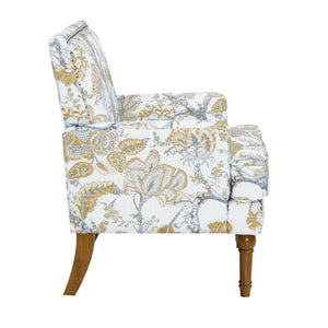 English Elm Accent Slipper Chair Botanical Tapestry Upholstery Nailhead Trim Solid Wood Legs Farmhouse Earthy Yellow W5568P445701