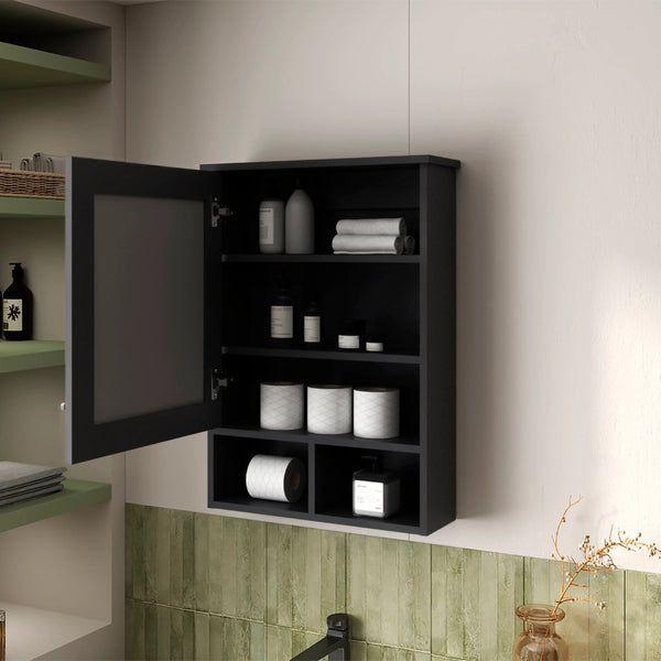 English Elm Wenge Modern Medicine Cabinet With Mirrored Door, Interior Shelving & Space-Saving Design For Bathrooms B062P252177-GIGA