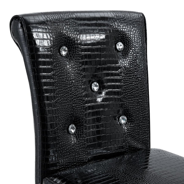 English Elm A Set of 2 Glam Faux Alligator Pvc Barstools with Crystal Buckle Detail Black W1512P491865