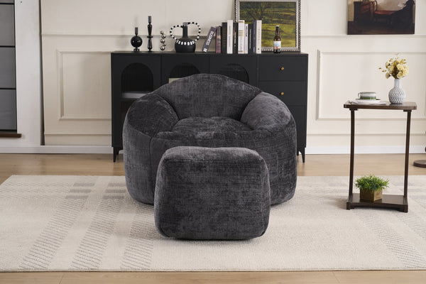 English Elm Foam Memory Foam Bean Bag Chair with Plush Chenille Cover, Large 42" Round Comfortable Lounger Black W2915P283417
