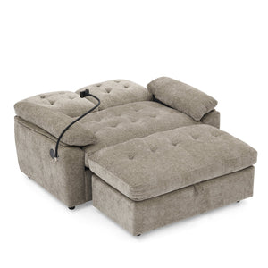 English Elm Leisure Chenille Two Seat Reclining Sofa with Usb Port Storage Ottoman Padded Armrests Brown W487S00518
