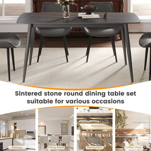 English Elm 62.99" Modern Artificial Stone Dining Table With Curved Black Top & Dark Grey Metal Legs For 6 Guests W1535S00507