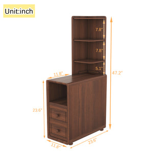 English Elm End Table With Charging Station, Ample Storage & Warm Walnut Finish For Bedroom Or Living Room W2593P289144