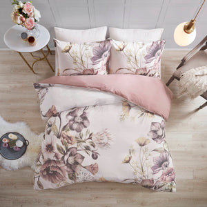 JLA Home Madison Park - 3 Piece Cotton Printed Duvet Cover Set with Large Floral Print, OEKO-TEX, Breathable Cottage Charm Blush MP12-6168