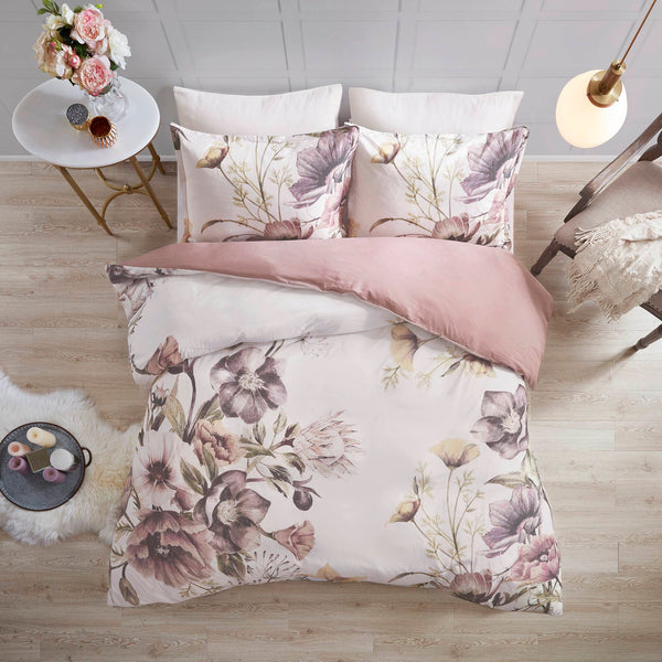JLA Home Madison Park - 3 Piece Cotton Printed Duvet Cover Set with Large Floral Print, OEKO-TEX, Breathable Cottage Charm Blush MP12-6168