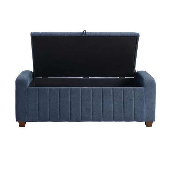English Elm Contemporary Upholstered Storage Bench with Boucle Fabric, Plywood Frame, Foam Cushion & Solid Wood Legs Blue 50.5 L x 23.5 W x 17.5 H B011P298369