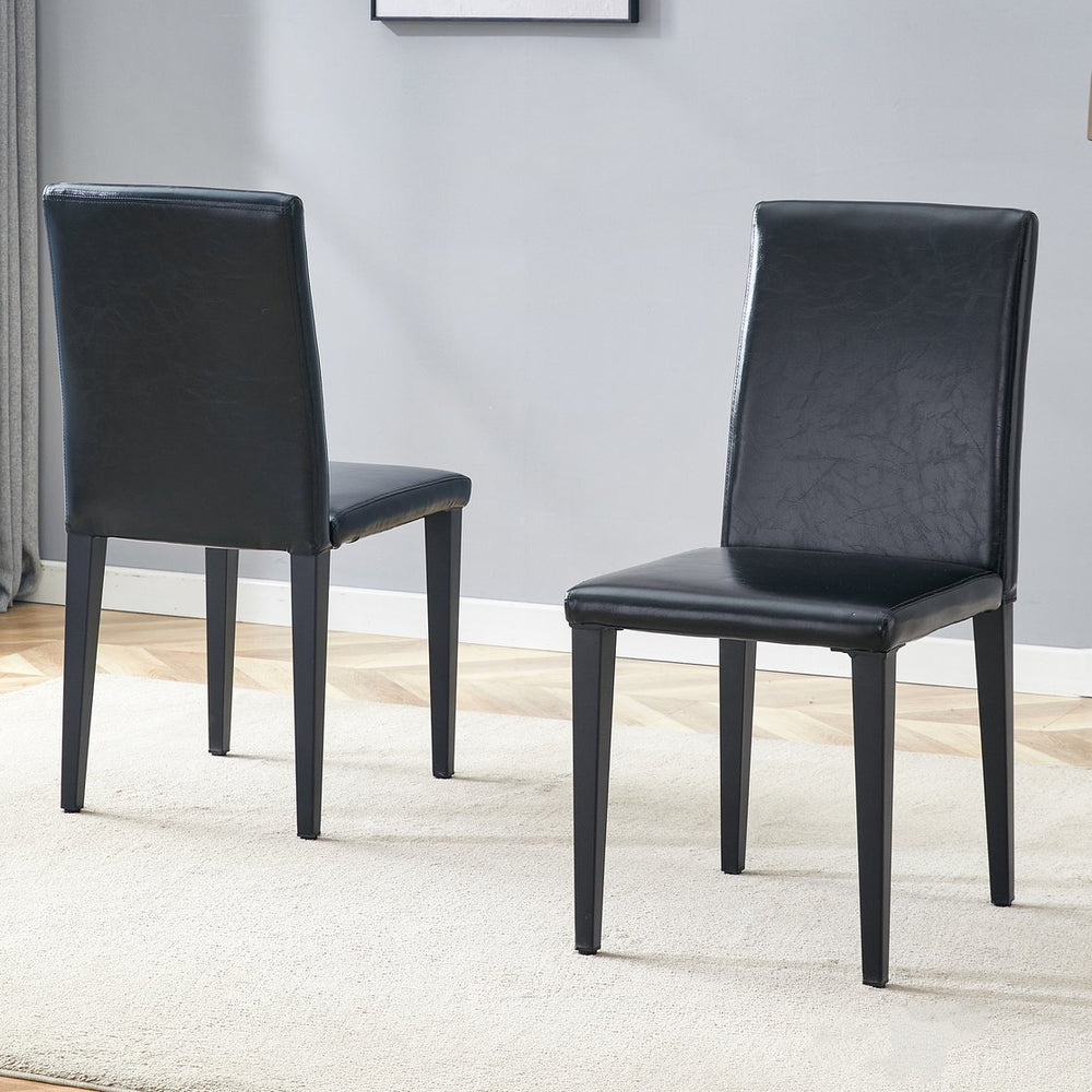 English Elm Four Black Pu Leather Dining Chairs with Steel Legs for Modern Industrial Kitchens W1151P372919