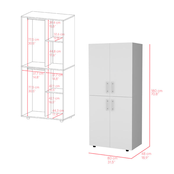 English Elm Armoire Moscow White Bedroom Wardrobe with Dual Cabinets, Hanging Rods & Shelves — Durable Engineered Wood B092S00263