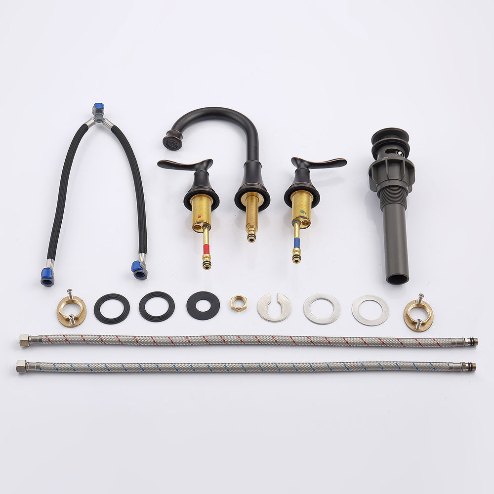 English Elm 2-Handle Widespread Bathroom Sink Faucet In Oil Rubbed Bronze With 360° Swivel Spout & Drain Kit T3177P277518