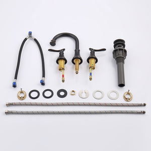 English Elm 2-Handle Widespread Bathroom Sink Faucet In Oil Rubbed Bronze With 360° Swivel Spout & Drain Kit T3177P277518