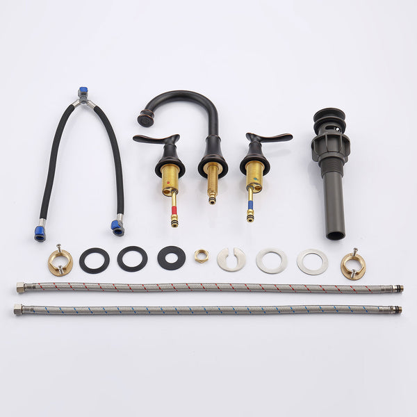 English Elm 2-Handle Widespread Bathroom Sink Faucet In Oil Rubbed Bronze With 360° Swivel Spout & Drain Kit T3177P277518