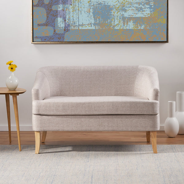 English Elm Christopher Knight Home® - LOVESEAT Mid-Century Modern Beige Fabric Sofa with Wood Legs, High-Density Foam Comfort, 49.25" W 60868.00BTWD