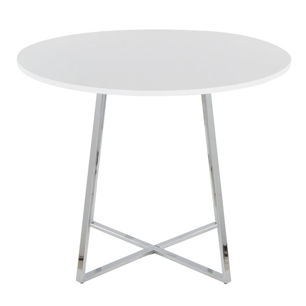English Elm Cosmo Canary Modern Dining Table With Chrome Base & White Mdf Top – Glamorous Design For 4 B202S01120