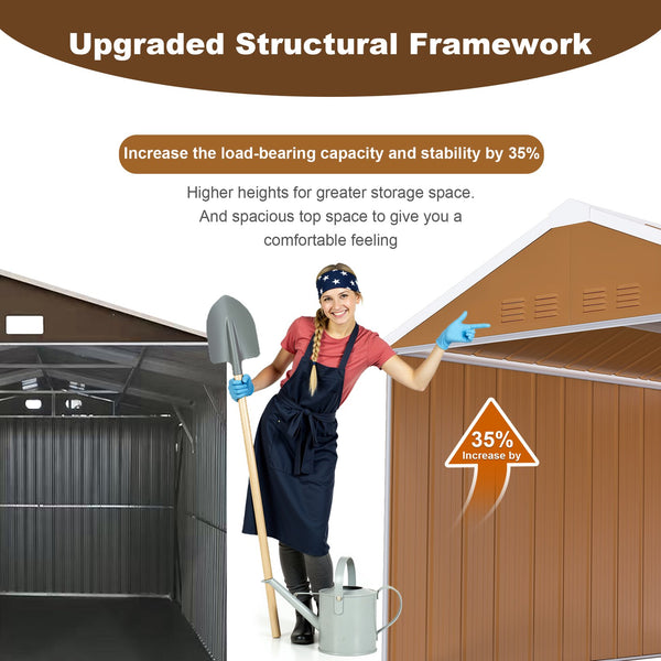English Elm 8x10 Galvanized Steel Outdoor Storage Shed Windproof Ventilated Lockable Garden Tool House W2700S00062