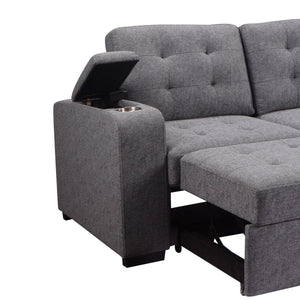 English Elm Living L-Shaped Sleeper Sofa Lounger with Storage Chaise, Convertible Sectional Bed, Durable Frame Grey 59 L x 35 W x 17 H B2741S00007