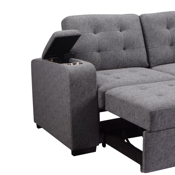 English Elm Living L-Shaped Sleeper Sofa Lounger with Storage Chaise, Convertible Sectional Bed, Durable Frame Grey 59 L x 35 W x 17 H B2741S00007