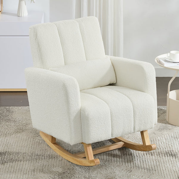 English Elm Christopher Knight Home® - Accent Rocking Chair In Cream White Teddy Velvet - Luxurious Comfort, Ergonomic Support & Style! N765P263906W