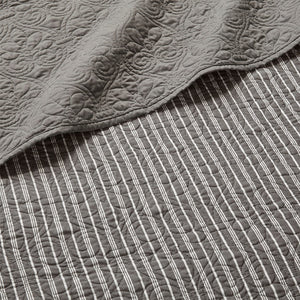 English Elm 6 Piece Reversible Daybed Cover Set Dark Grey Twin with Antimicrobial Protection, Quilted Cottage Style, 6pc B03597552