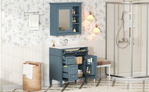 English Elm 30'' Freestanding Bathroom Vanity Set with Mirror Cabinet Ceramic Sink Soft Close SW000126AAM-1