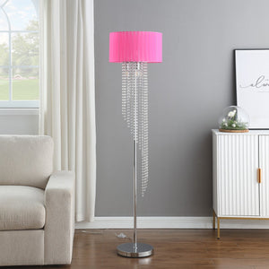 English Elm 65.75"H Sheer White Drum Shade Floor Lamp with Cascade Crystal Raindrops, Chrome Metal Elegance for Living Room Multicolor B072P220161