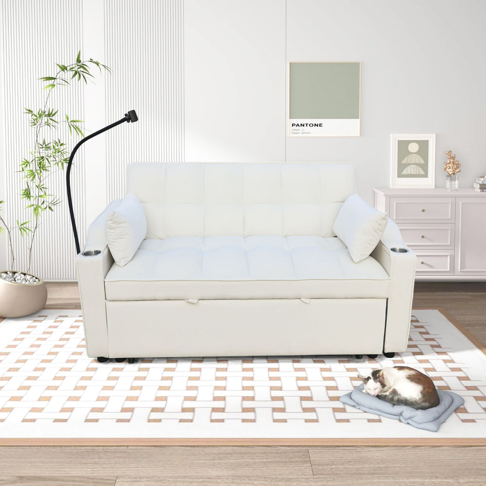 English Elm Modern Velvet Convertible Loveseat Sleeper Sofa with Reclining Backrest for Small Spaces W311P195249